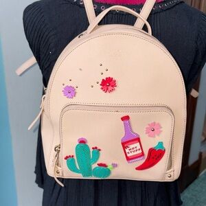 Kate Spade  jalapeño cactus appliqué backpack  Saffiano Leather beige red purple